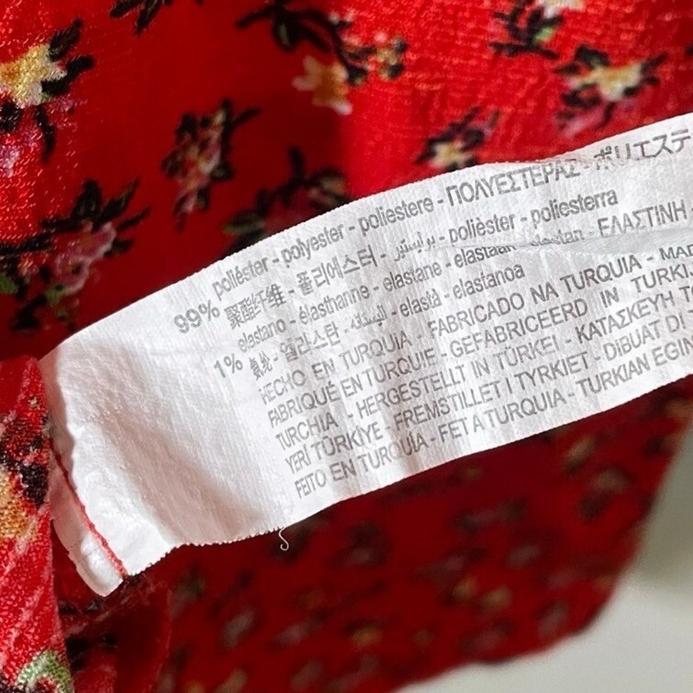 Zara Medium Mini Dress Floral Fit And Flare V Neck Short Sleeve Skater Boho Red - Picture 5 of 5